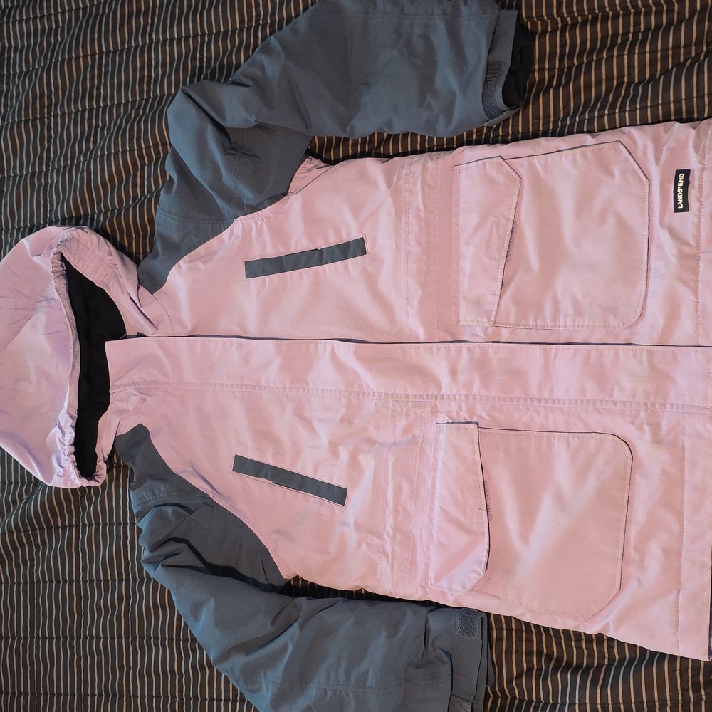 Lands' End Kids Hooded Puffer Jacket - Light Purple and Gray